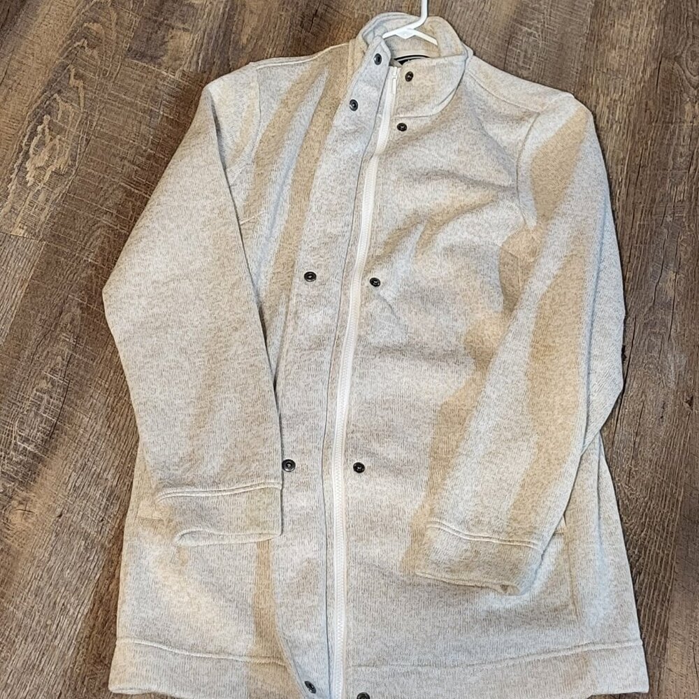 Lands End Medium Tall Natural Beige Knit Fleece-Lined Full Zip Jacket- Polyester